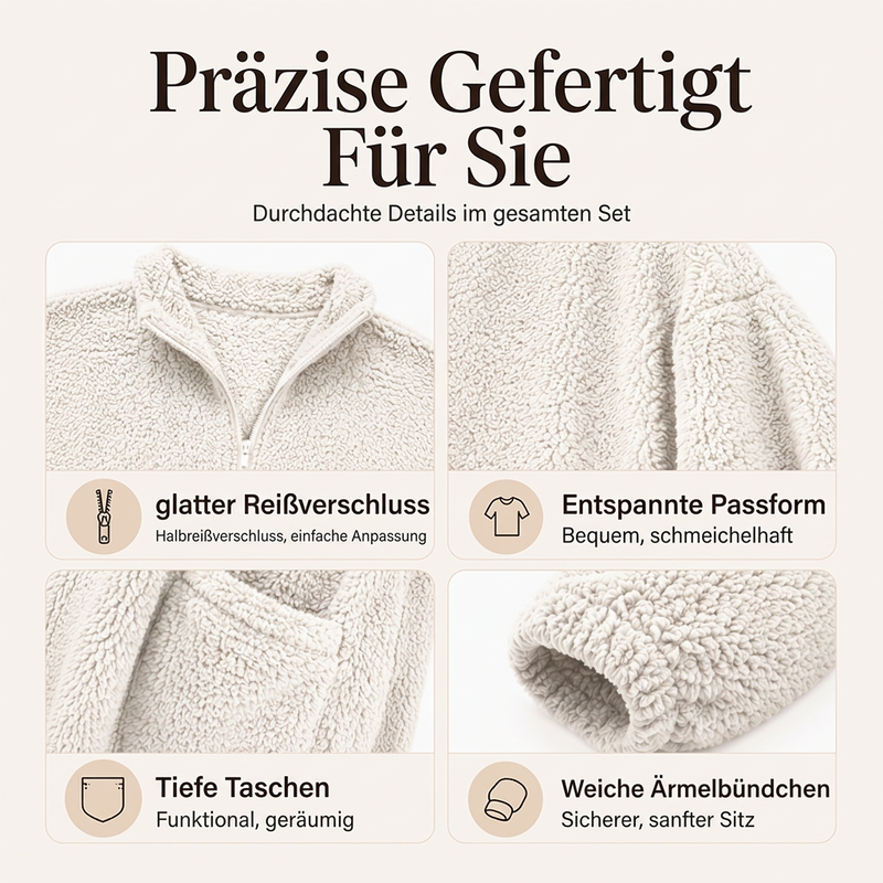 🔥Beliebtes Produkt ！✨Plüsch-Sweatshirt für Damen mit halbem Reißverschluss und Taschen