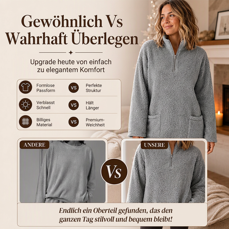 🔥Beliebtes Produkt ！✨Plüsch-Sweatshirt für Damen mit halbem Reißverschluss und Taschen