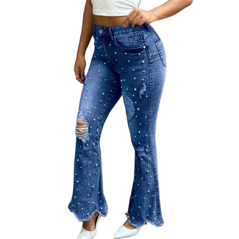 🔥Beliebtes Produkt ！✨Damen High-Waist Destroyed Flare Jeans