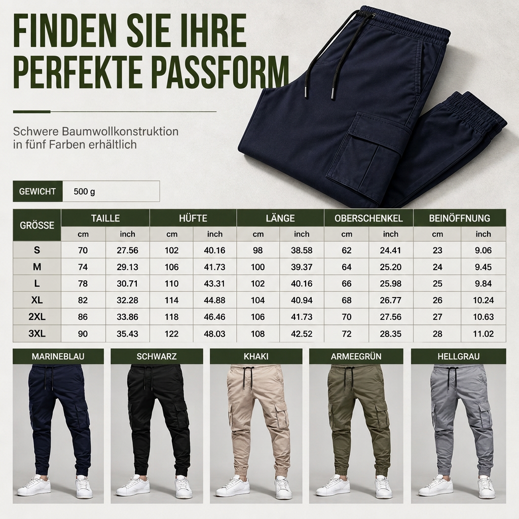 Cargo-Hose für Herren im Casual-Look mit mehreren Taschen und Kordelzug