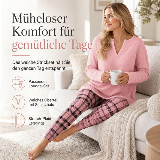 📢📢50%Rabatt!!!🎉✨Damen-Set aus Strickoberteil und karierten Leggings