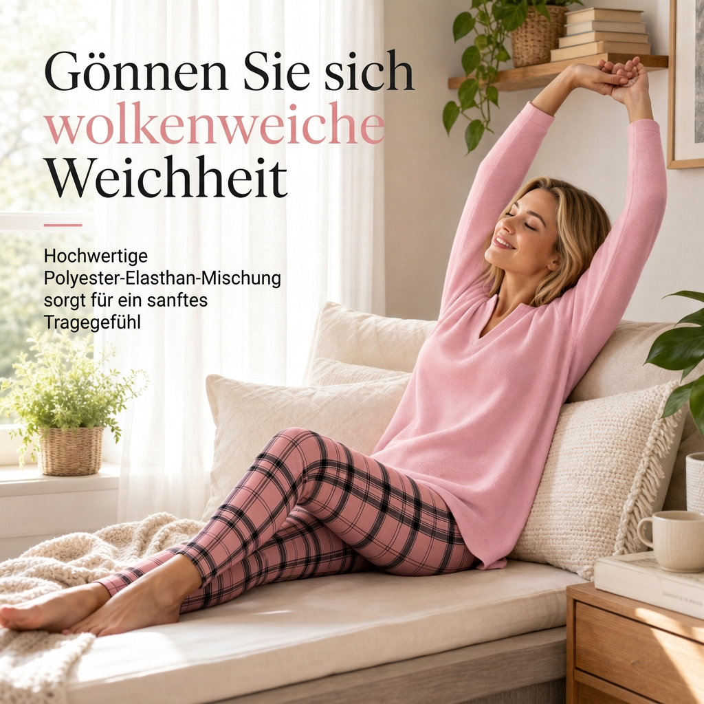 Damen-Set aus Strickoberteil und karierten Leggings