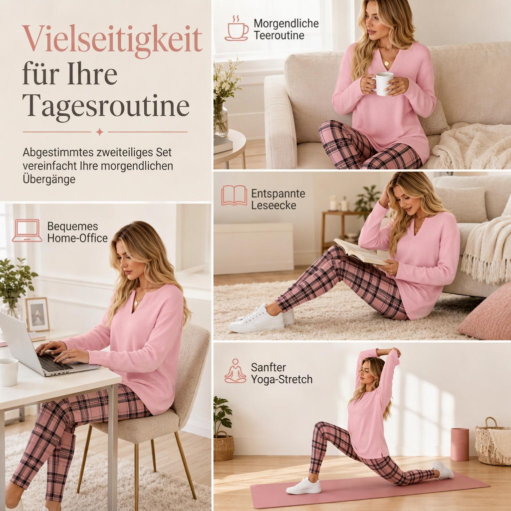 Damen-Set aus Strickoberteil und karierten Leggings
