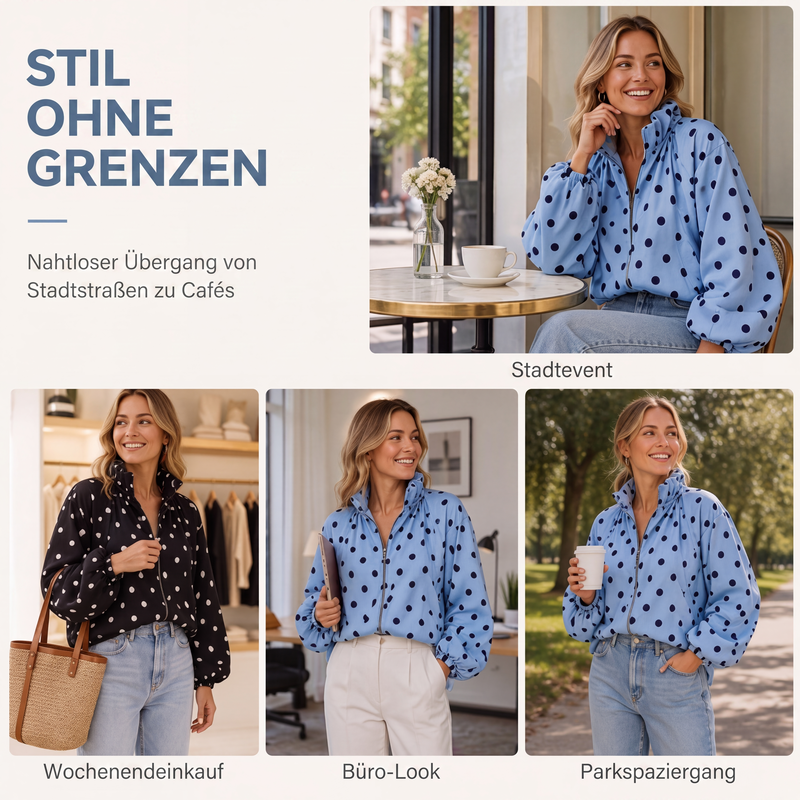 📢📢50%Rabatt!!!🎉✨Lässige gepunktete Jacke mit Reißverschluss für Damen