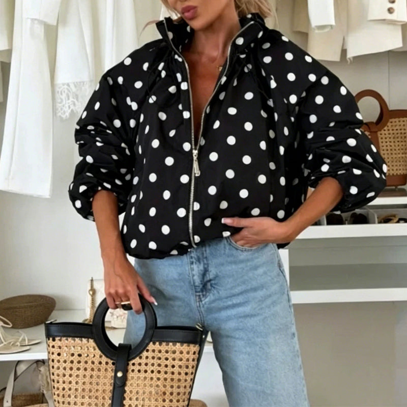 📢📢50%Rabatt!!!🎉✨Lässige gepunktete Jacke mit Reißverschluss für Damen