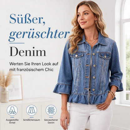 📢🎉50%Rabatt!!!🛍️✨Jeansjacke für Damen mit Rüschensaum und Cropped-Passform