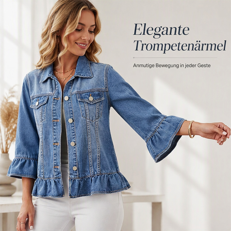 📢🎉50%Rabatt!!!🛍️✨Jeansjacke für Damen mit Rüschensaum und Cropped-Passform