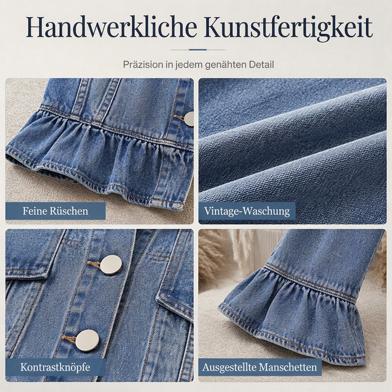 📢🎉50%Rabatt!!!🛍️✨Jeansjacke für Damen mit Rüschensaum und Cropped-Passform