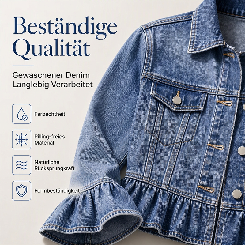 📢🎉50%Rabatt!!!🛍️✨Jeansjacke für Damen mit Rüschensaum und Cropped-Passform