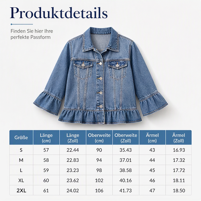📢🎉50%Rabatt!!!🛍️✨Jeansjacke für Damen mit Rüschensaum und Cropped-Passform