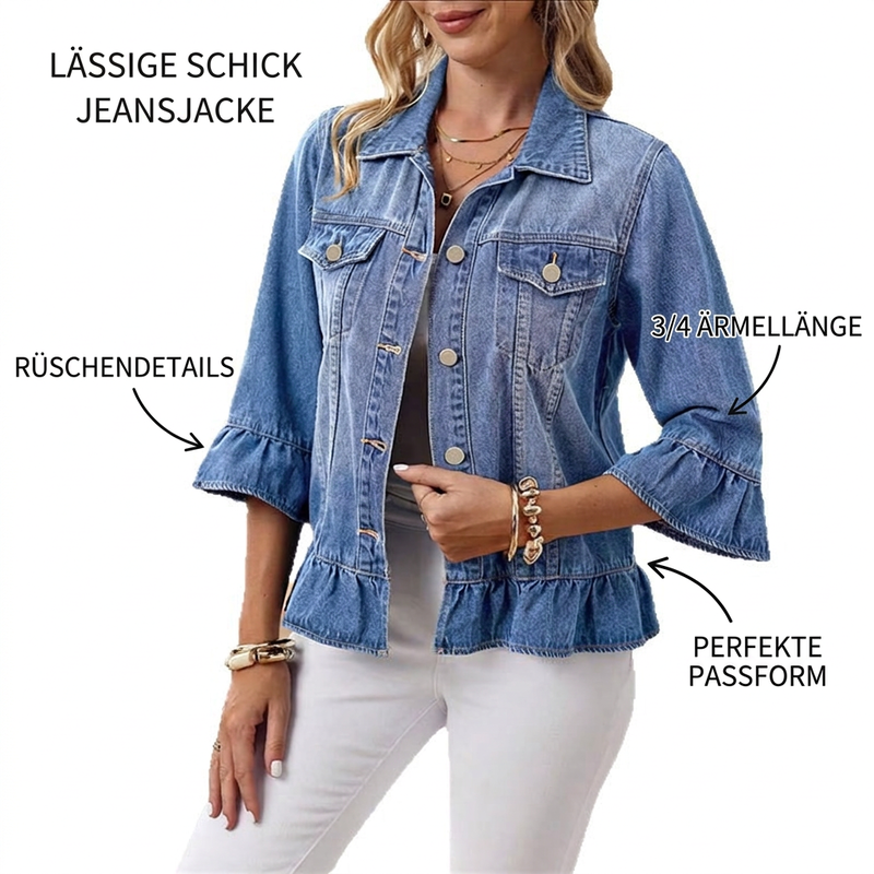 📢🎉50%Rabatt!!!🛍️✨Jeansjacke für Damen mit Rüschensaum und Cropped-Passform