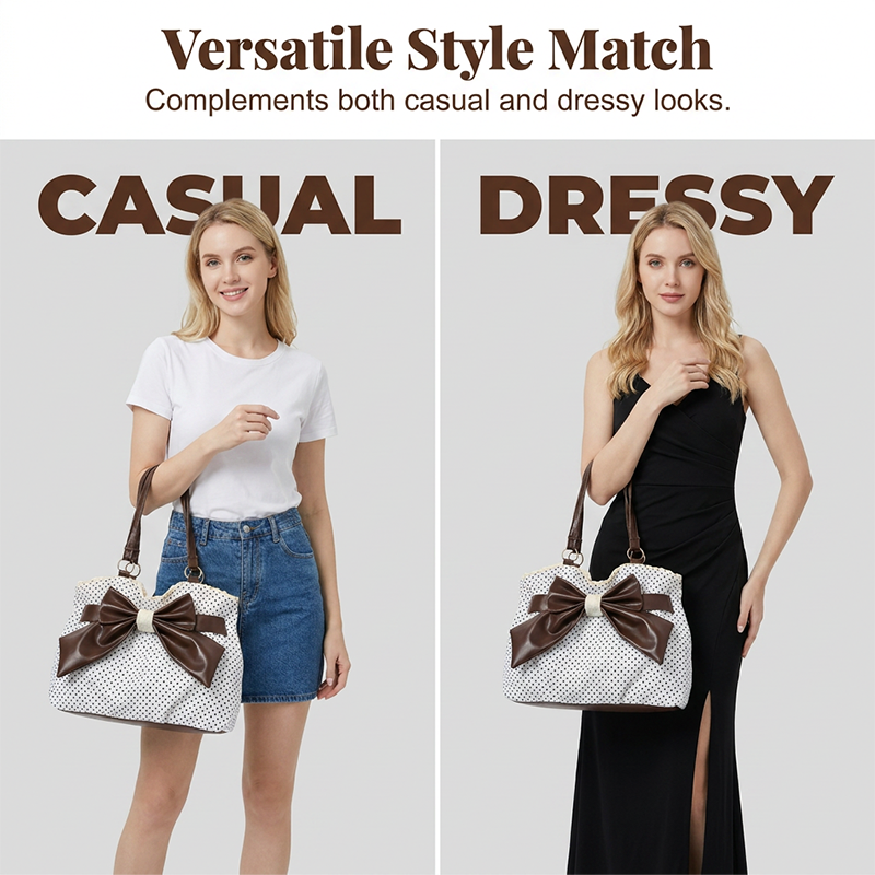 📢📢50%Rabatt!!!🎉✨Damen elegante Schultertasche mit Polka-Dots, Spitze und Schleife