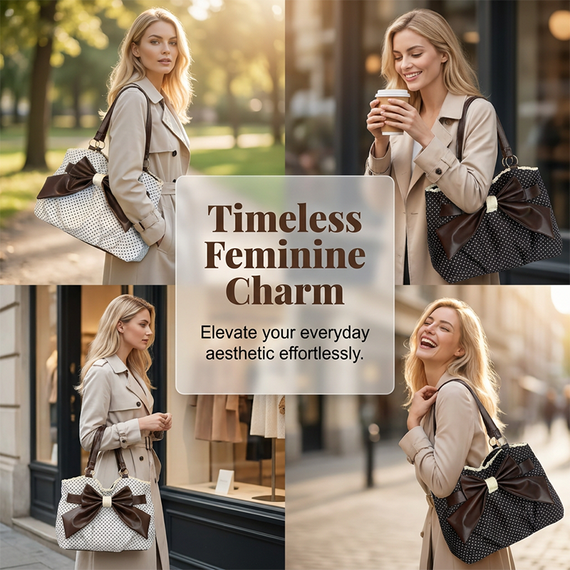 📢📢50%Rabatt!!!🎉✨Damen elegante Schultertasche mit Polka-Dots, Spitze und Schleife