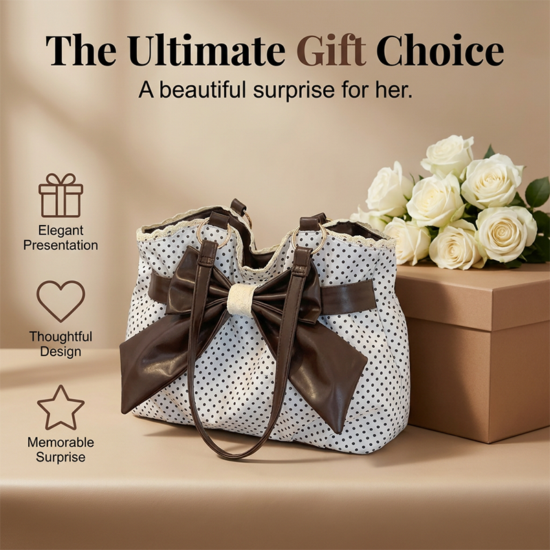 📢📢50%Rabatt!!!🎉✨Damen elegante Schultertasche mit Polka-Dots, Spitze und Schleife