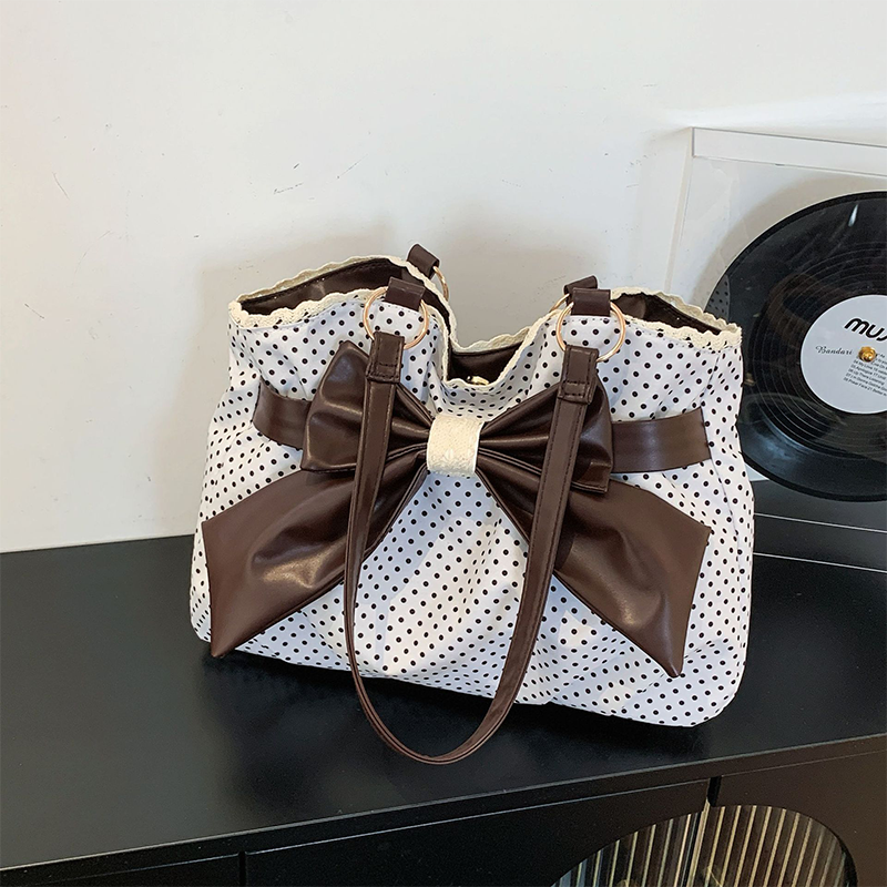 📢📢50%Rabatt!!!🎉✨Damen elegante Schultertasche mit Polka-Dots, Spitze und Schleife