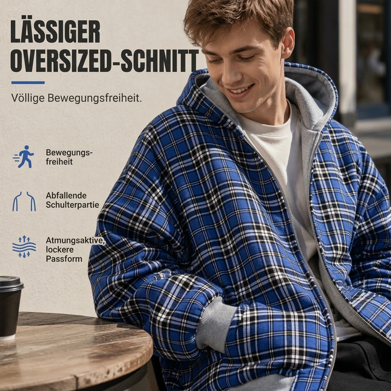 Unisex Wendbare Karierte Kapuzenjacke mit Reißverschluss