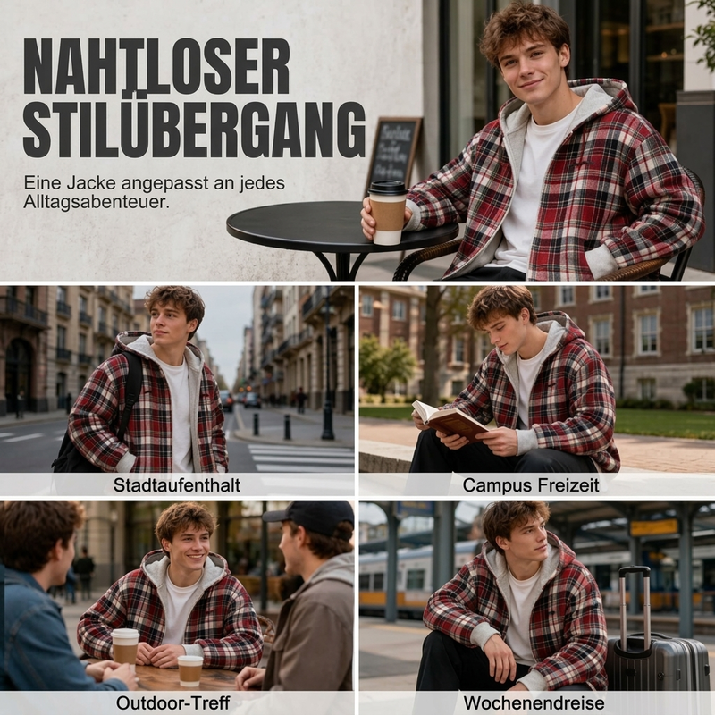 Unisex Wendbare Karierte Kapuzenjacke mit Reißverschluss