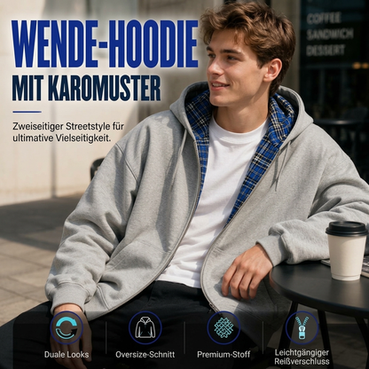 Unisex Wendbare Karierte Kapuzenjacke mit Reißverschluss