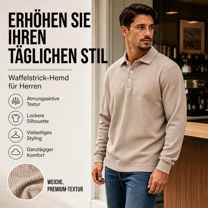 📢🎉50%Rabatt!!!🛍️✨Herren-Oberteil mit Waffelstrick, Langarm und Kragen
