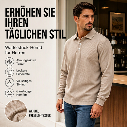 📢🎉50%Rabatt!!!🛍️✨Herren-Oberteil mit Waffelstrick, Langarm und Kragen