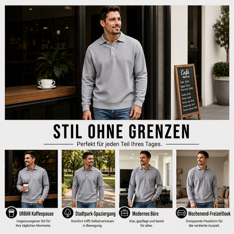 📢🎉50%Rabatt!!!🛍️✨Herren-Oberteil mit Waffelstrick, Langarm und Kragen