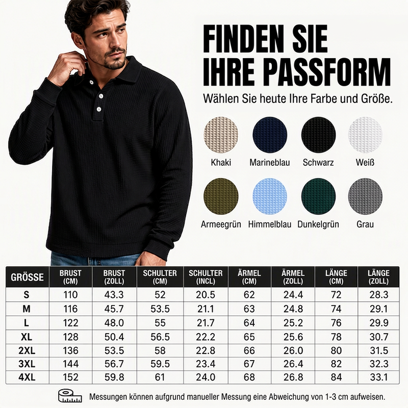 📢🎉50%Rabatt!!!🛍️✨Herren-Oberteil mit Waffelstrick, Langarm und Kragen