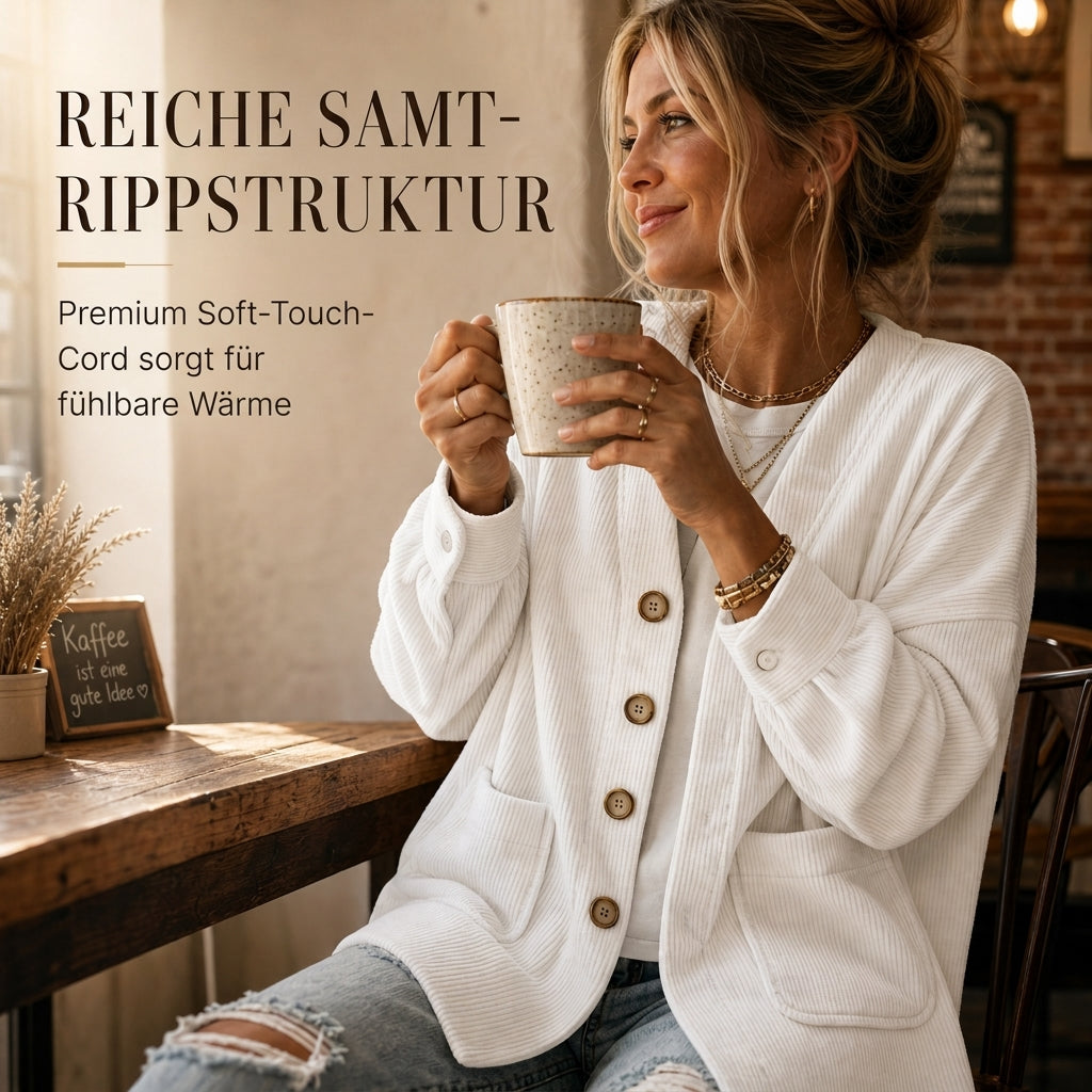Lässige Cord-Strickjacke mit V-Ausschnitt für Damen
