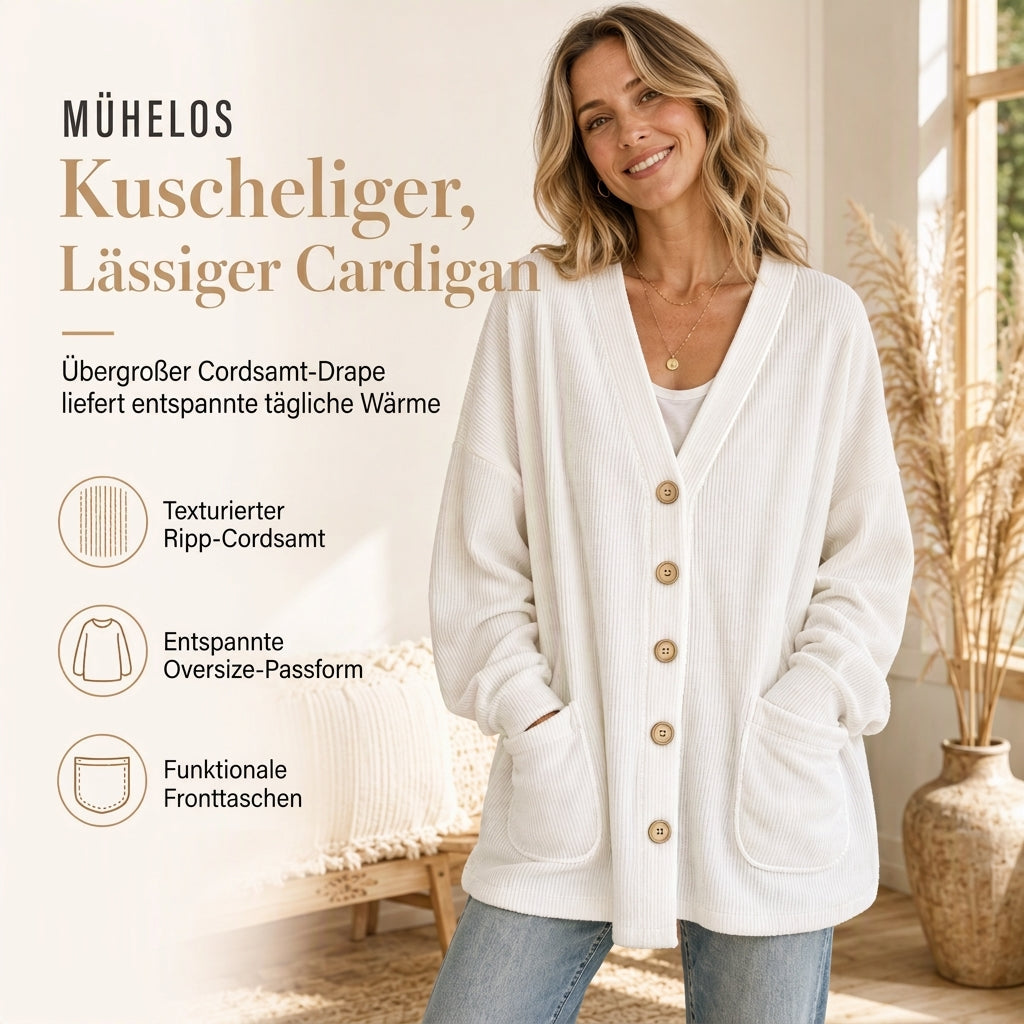 Lässige Cord-Strickjacke mit V-Ausschnitt für Damen