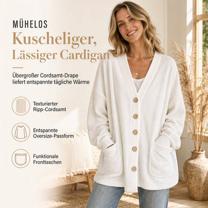 Lässige Cord-Strickjacke mit V-Ausschnitt für Damen