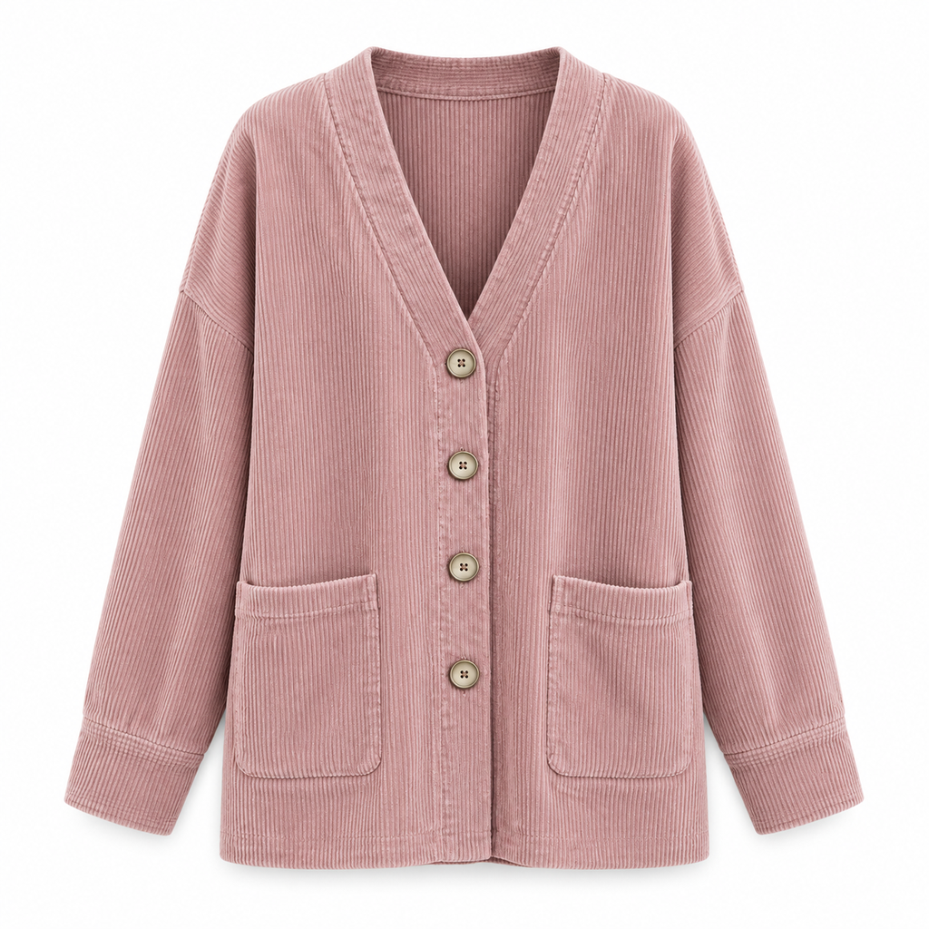 Lässige Cord-Strickjacke mit V-Ausschnitt für Damen