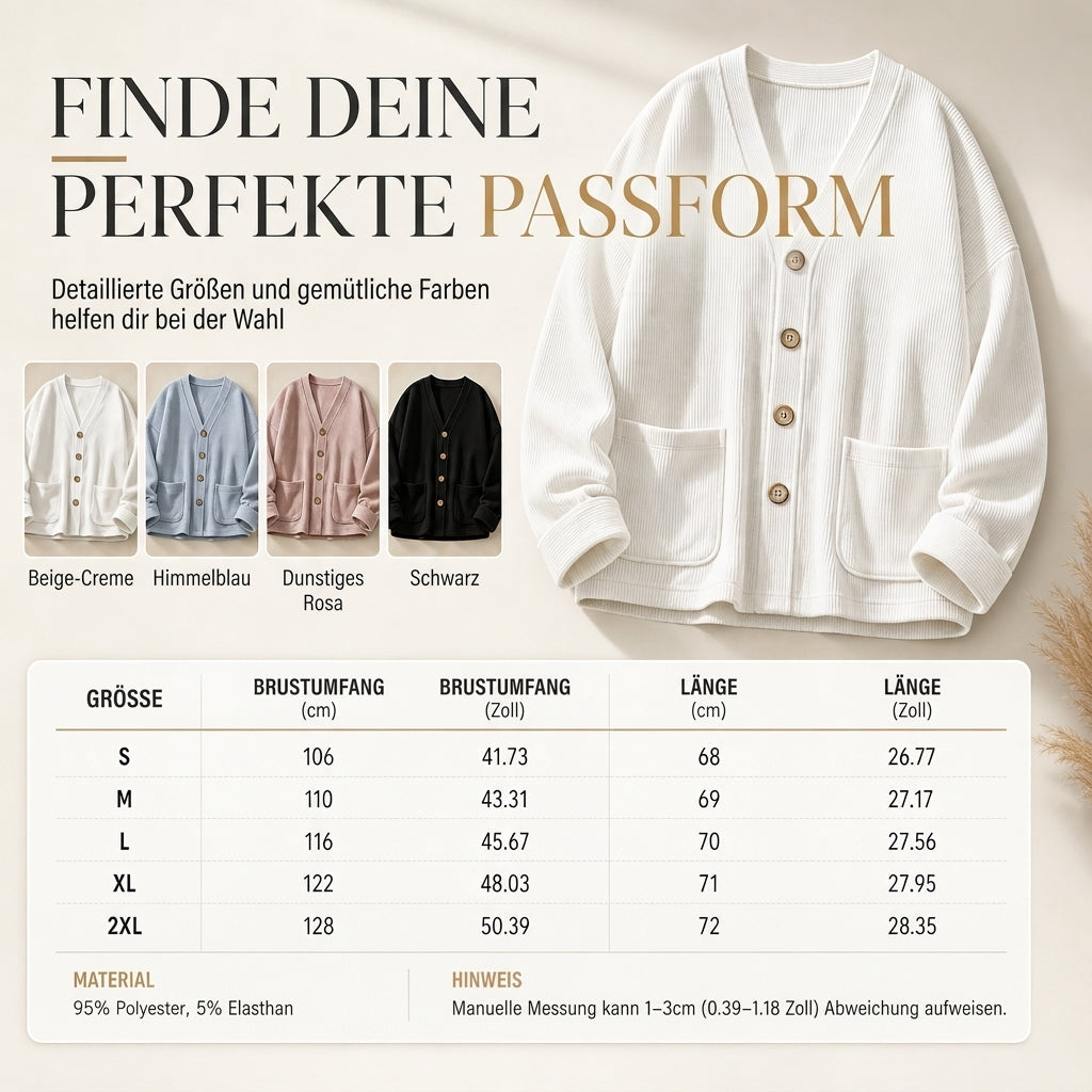 Lässige Cord-Strickjacke mit V-Ausschnitt für Damen