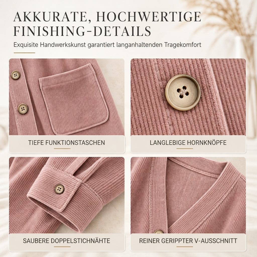 Lässige Cord-Strickjacke mit V-Ausschnitt für Damen