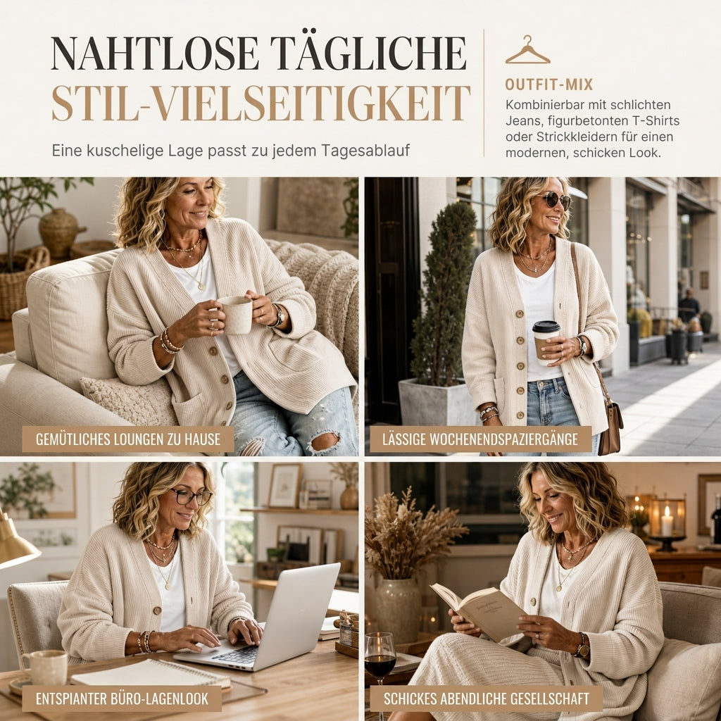 Lässige Cord-Strickjacke mit V-Ausschnitt für Damen