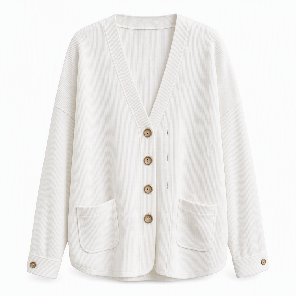 Lässige Cord-Strickjacke mit V-Ausschnitt für Damen