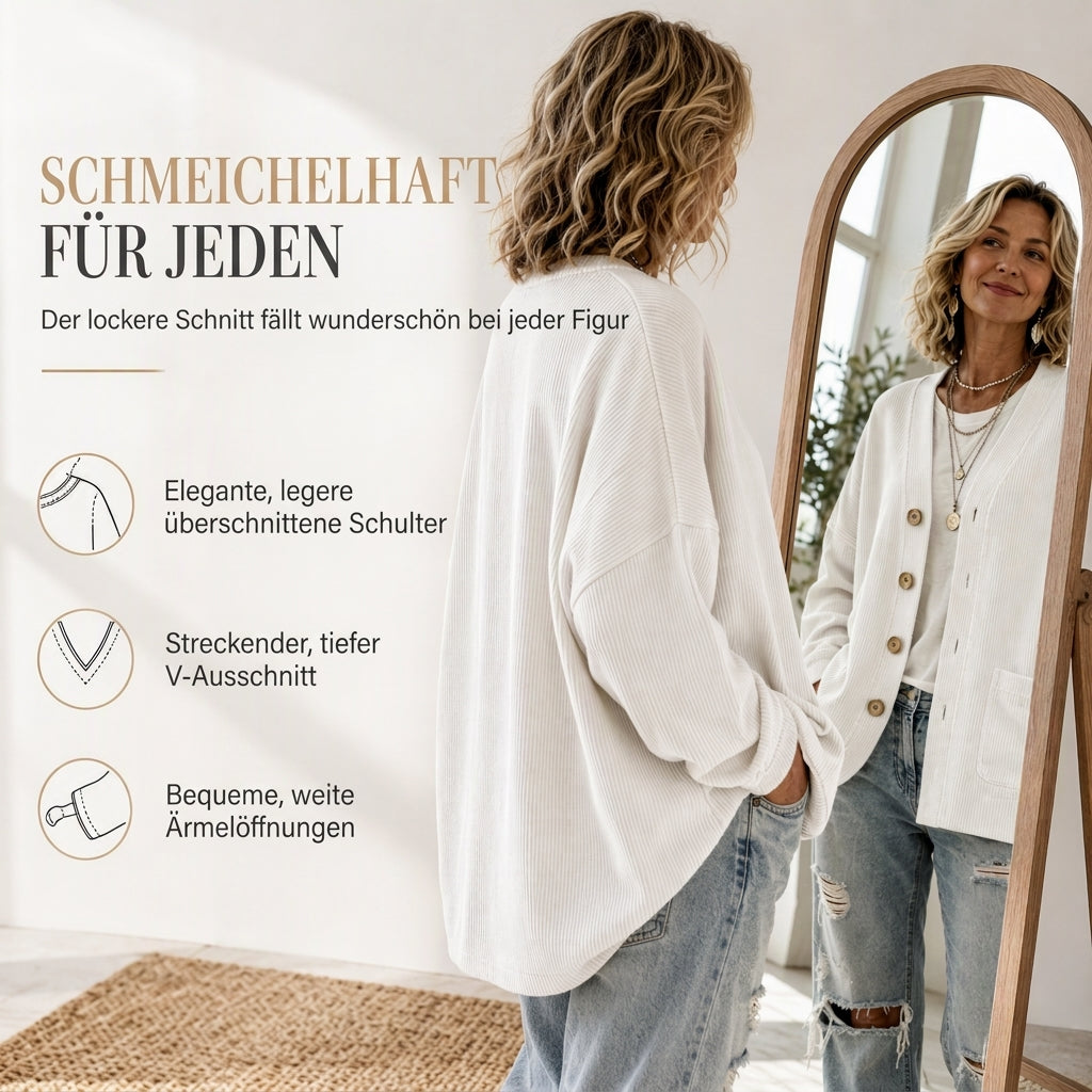 Lässige Cord-Strickjacke mit V-Ausschnitt für Damen
