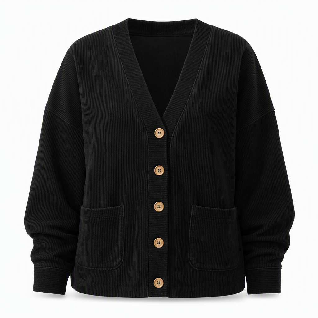 Lässige Cord-Strickjacke mit V-Ausschnitt für Damen
