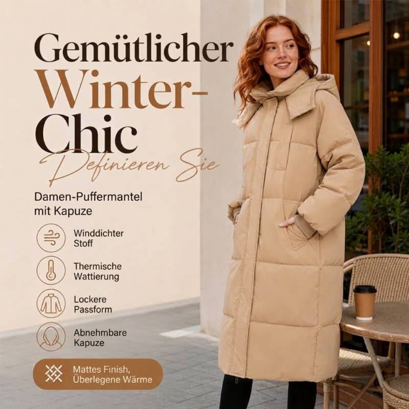 Warme, lockere Damen-Winterjacke mit Kapuze