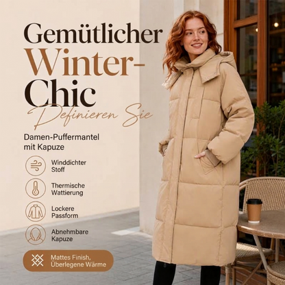 Warme, lockere Damen-Winterjacke mit Kapuze