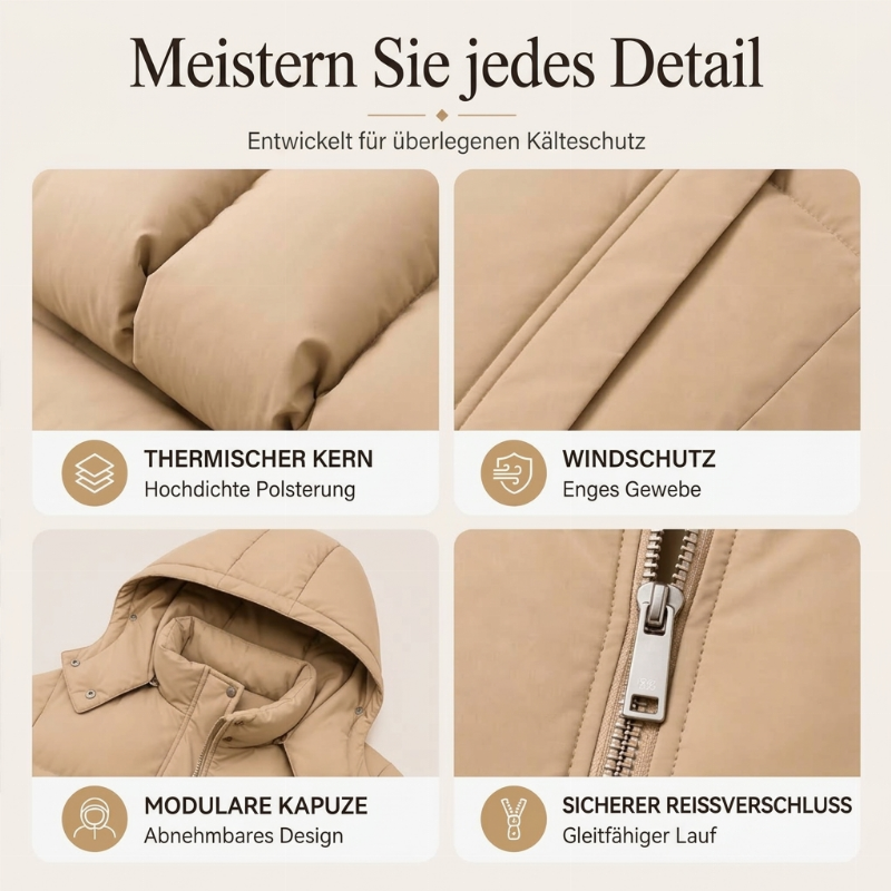 Warme, lockere Damen-Winterjacke mit Kapuze