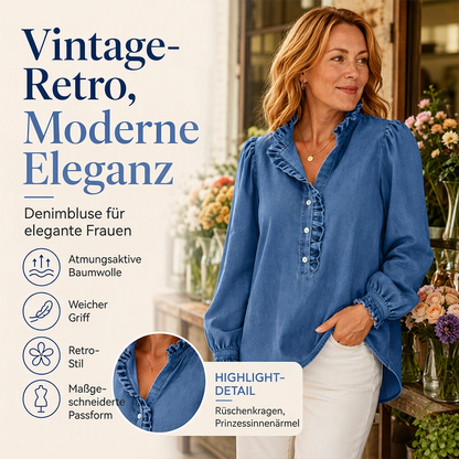 🔥Beliebtes Produkt ！✨Jeans-Oberteil für Damen mit Rüschenkragen und Puffärmeln