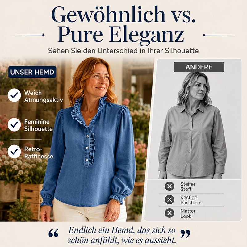 🔥Beliebtes Produkt ！✨Jeans-Oberteil für Damen mit Rüschenkragen und Puffärmeln
