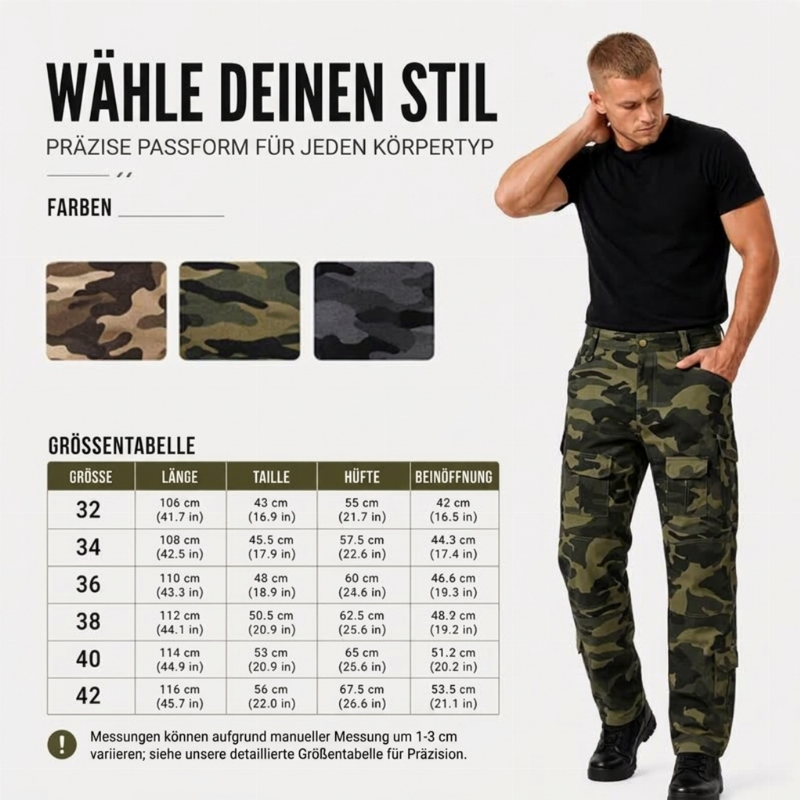 Mehrtaschige Cargohose für Herren in Tarnmuster