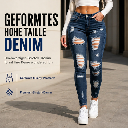 🔥Beliebtes Produkt ！✨Damen High Waist Ripped Skinny Jeans, Destroyed Dehnbare Denim-Hose