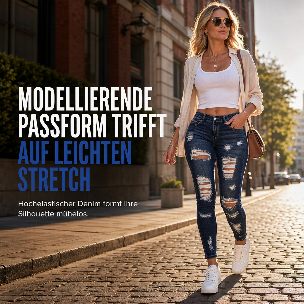 🔥Beliebtes Produkt ！✨Damen High Waist Ripped Skinny Jeans, Destroyed Dehnbare Denim-Hose