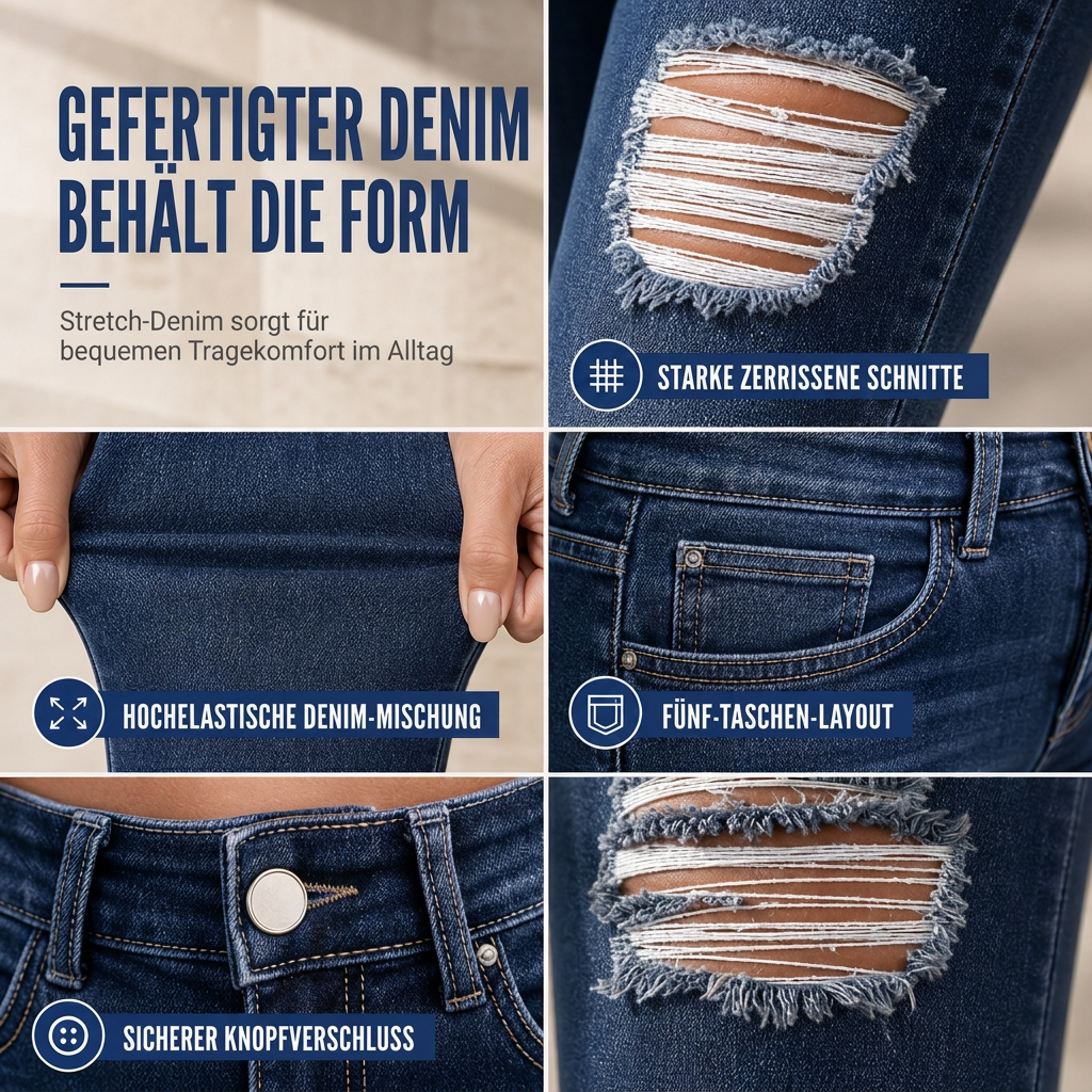 🔥Beliebtes Produkt ！✨Damen High Waist Ripped Skinny Jeans, Destroyed Dehnbare Denim-Hose