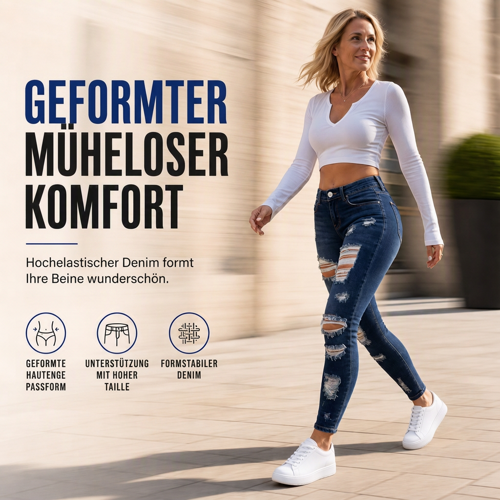🔥Beliebtes Produkt ！✨Damen High Waist Ripped Skinny Jeans, Destroyed Dehnbare Denim-Hose