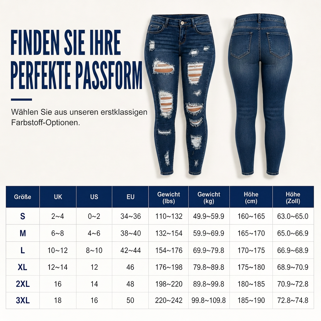 🔥Beliebtes Produkt ！✨Damen High Waist Ripped Skinny Jeans, Destroyed Dehnbare Denim-Hose