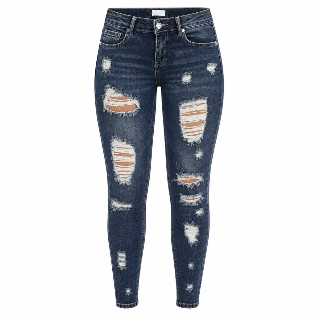 🔥Beliebtes Produkt ！✨Damen High Waist Ripped Skinny Jeans, Destroyed Dehnbare Denim-Hose