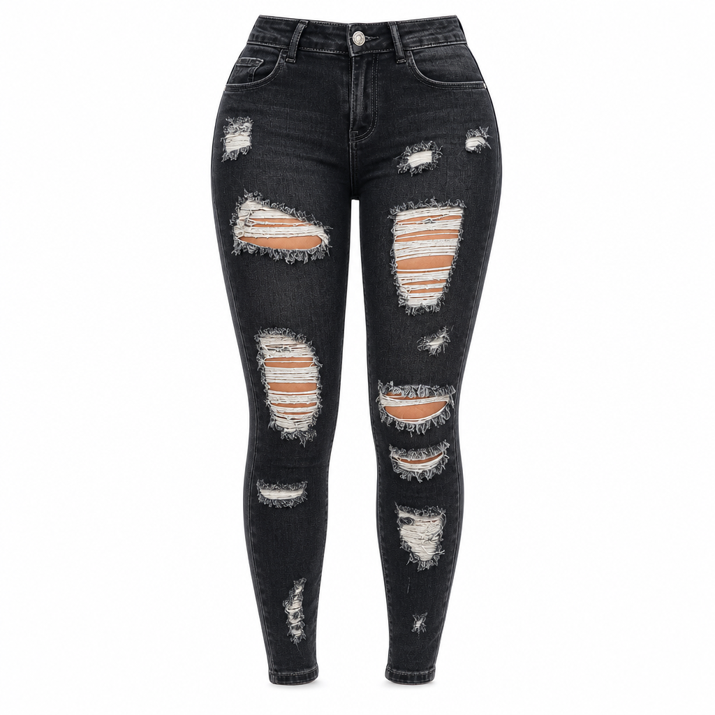 🔥Beliebtes Produkt ！✨Damen High Waist Ripped Skinny Jeans, Destroyed Dehnbare Denim-Hose