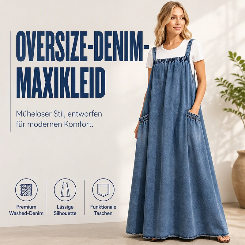 📢📢50%Rabatt!!!🎉✨Übergroßes lässiges Jeans-Maxikleid mit Trägern für Damen